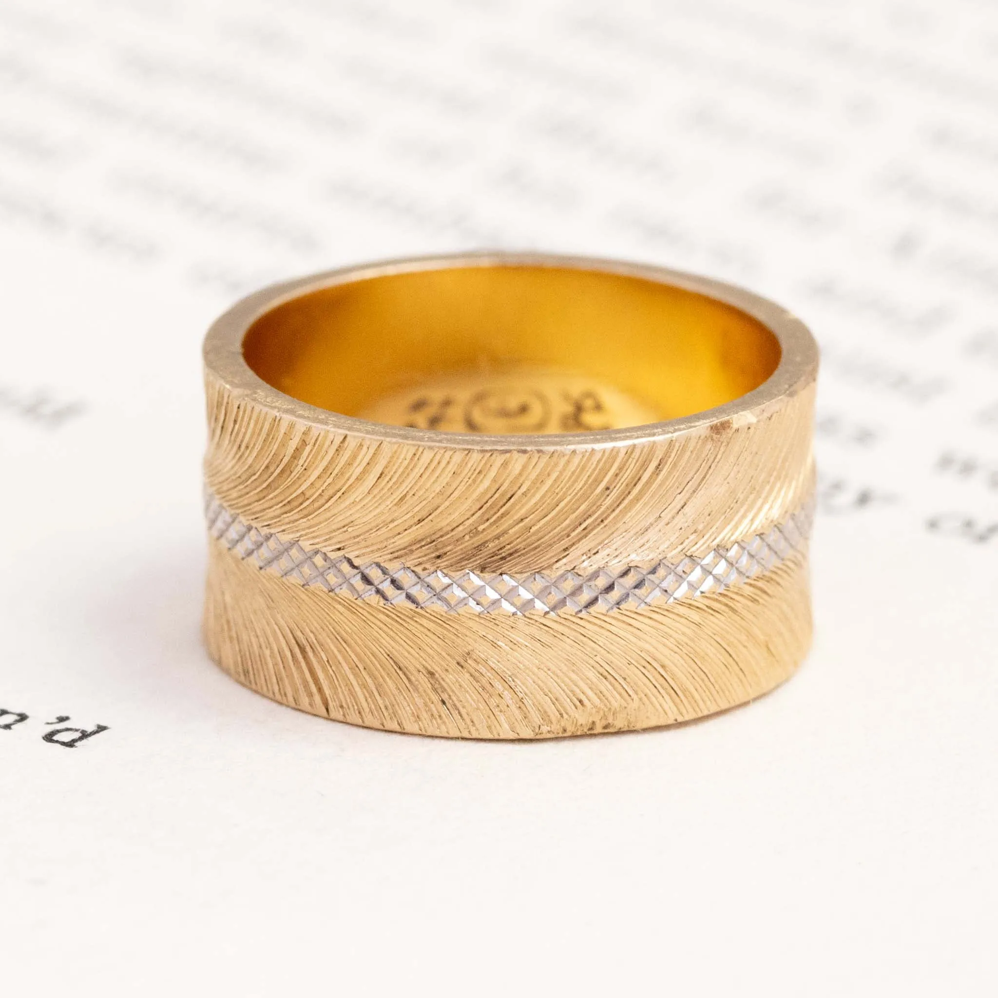 Vintage Etched Wide Gold Band