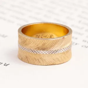 Vintage Etched Wide Gold Band