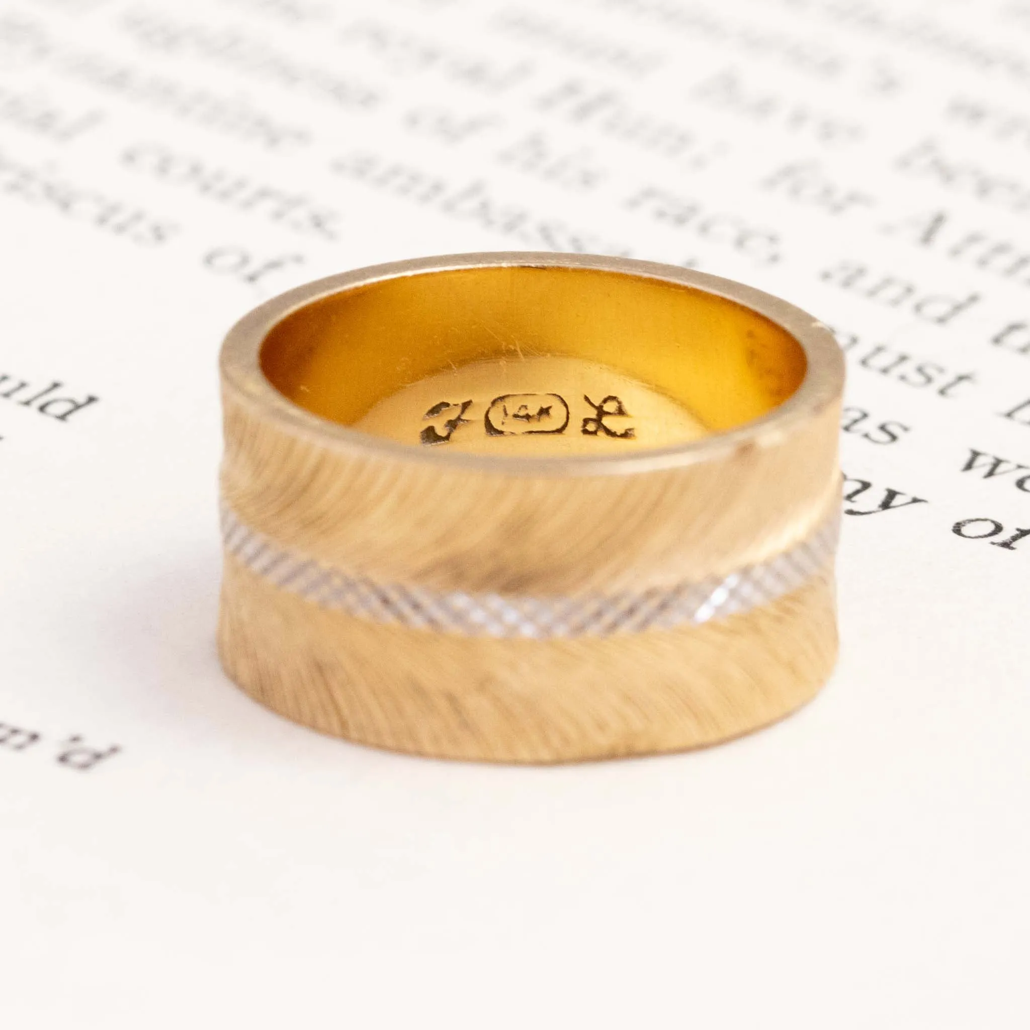 Vintage Etched Wide Gold Band