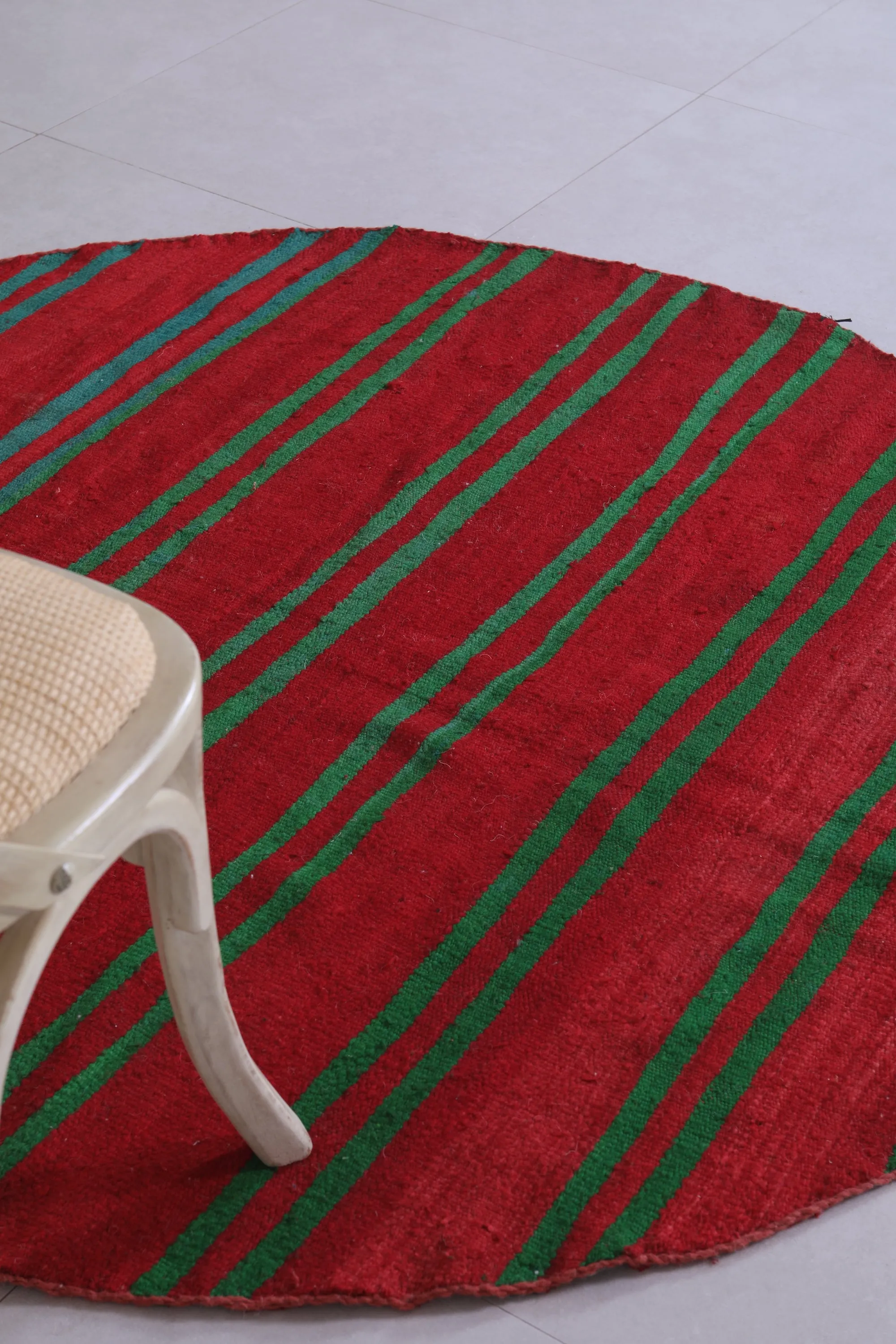 Vintage Handmade Rug 5.1 ft | Red and Green Striped Moroccan Rug