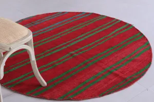 Vintage Handmade Rug 5.1 ft | Red and Green Striped Moroccan Rug