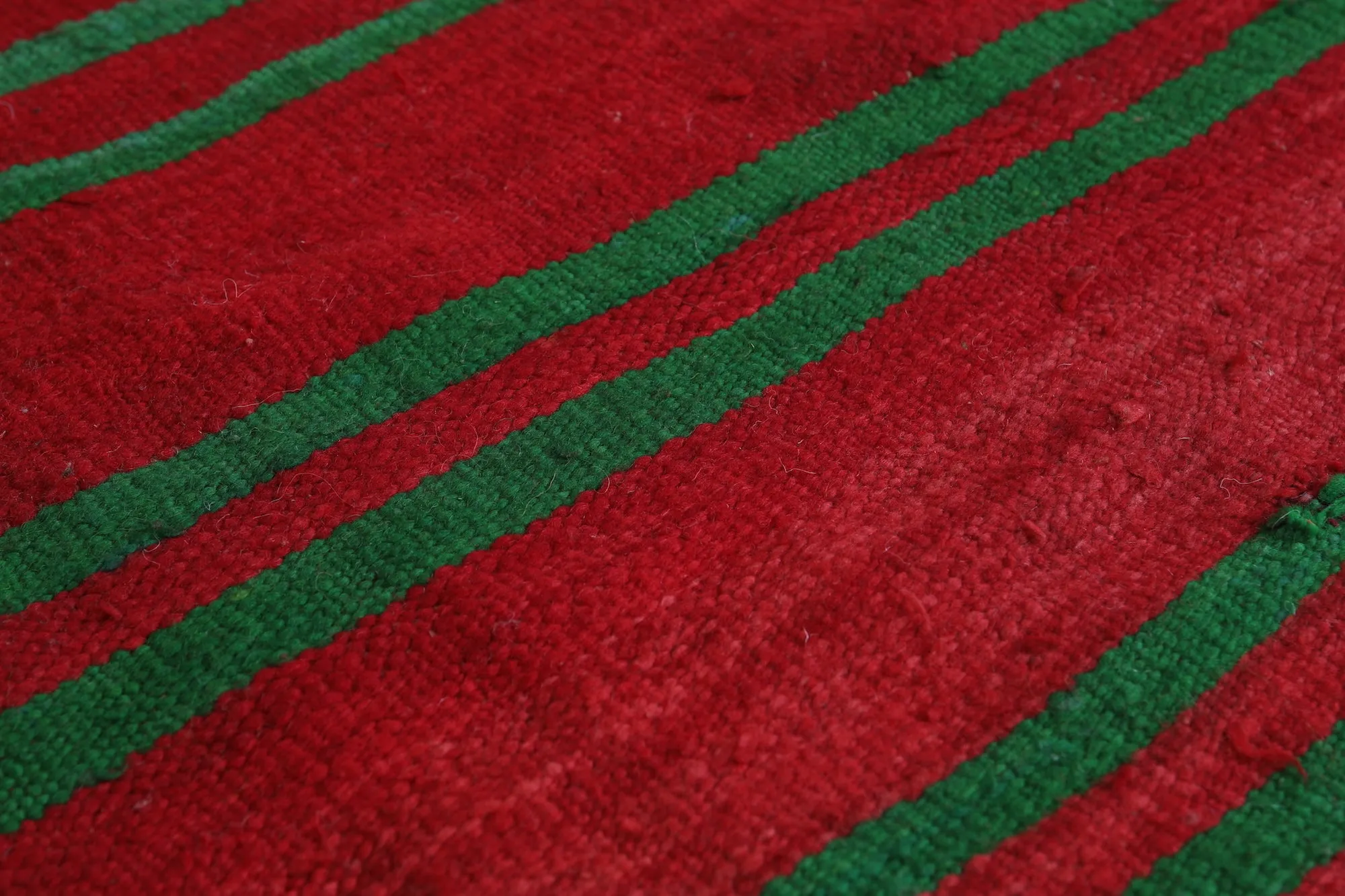 Vintage Handmade Rug 5.1 ft | Red and Green Striped Moroccan Rug
