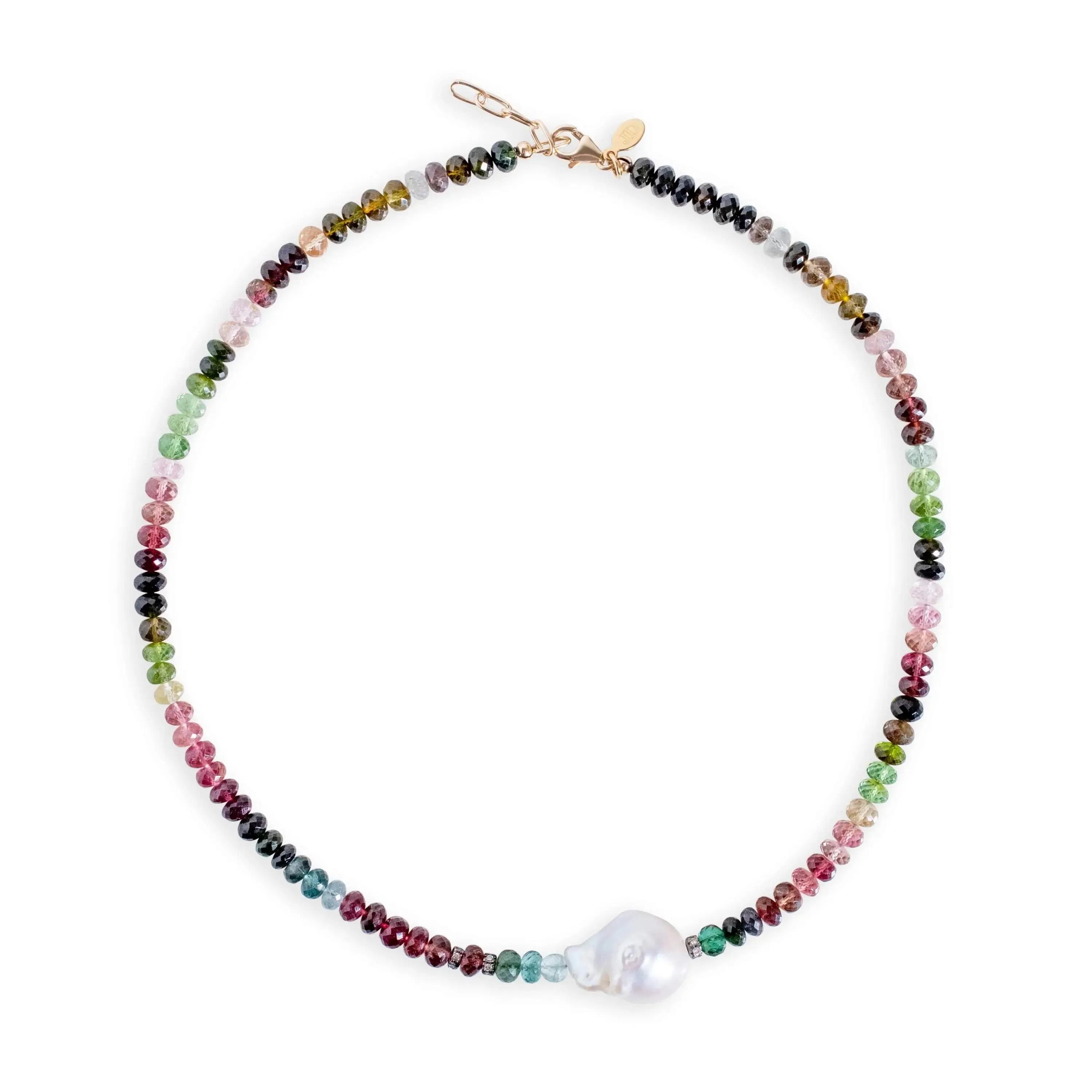 Water Color Tourmaline Diamond Baroque Pearl Necklace