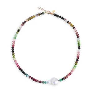 Water Color Tourmaline Diamond Baroque Pearl Necklace