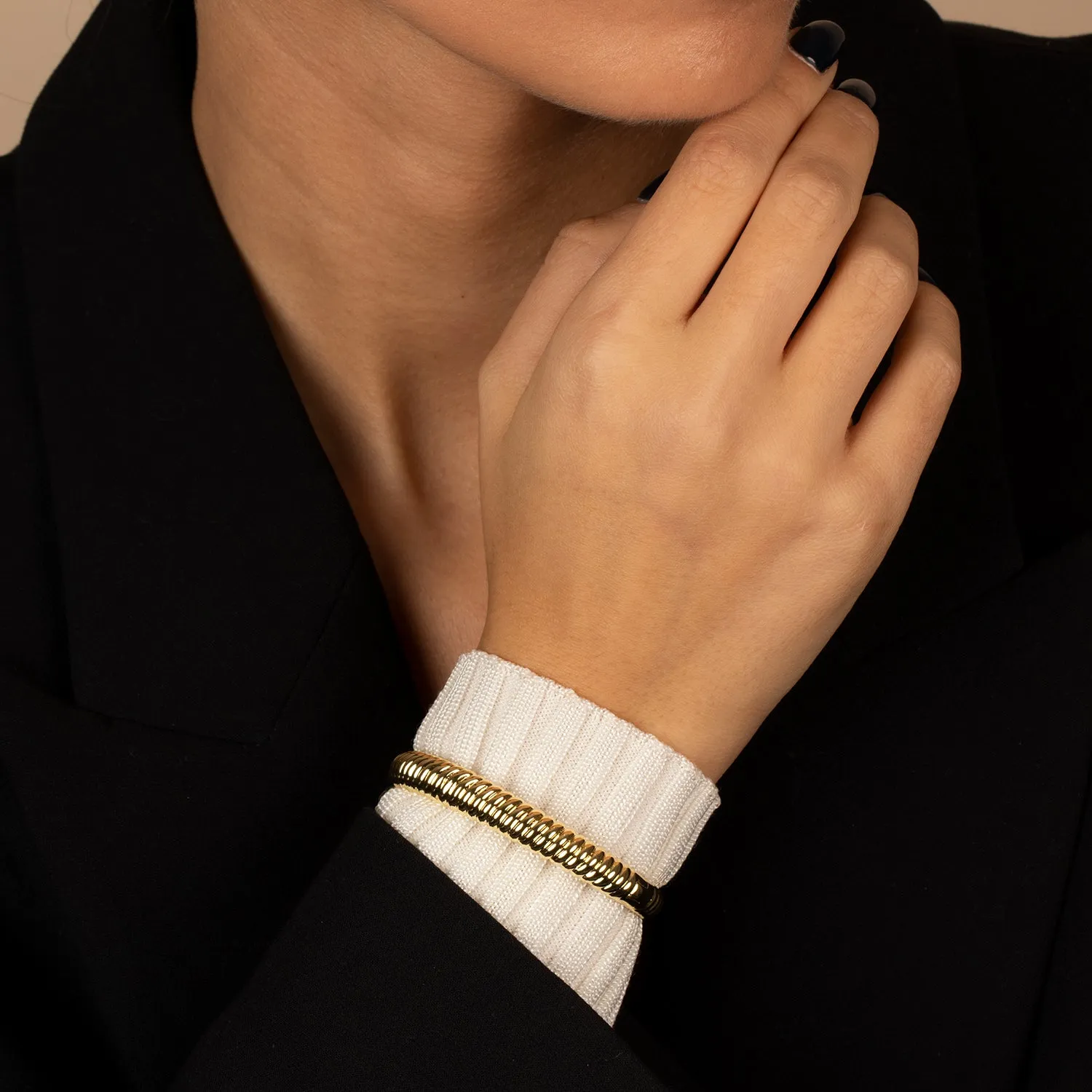 Wide Ridged Bangle Bracelet