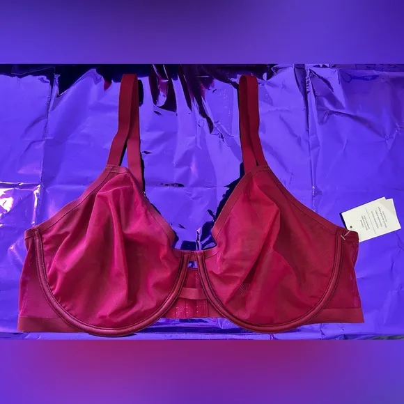 Women’s Mesh Unlined Demi Coverage Underwire Bra &amp; Panty Set | 40D | XL | PINK