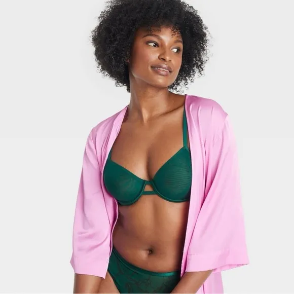 Women’s Mesh Unlined Demi Coverage Underwire Bra &amp; Panty Set | 40D | XL | PINK