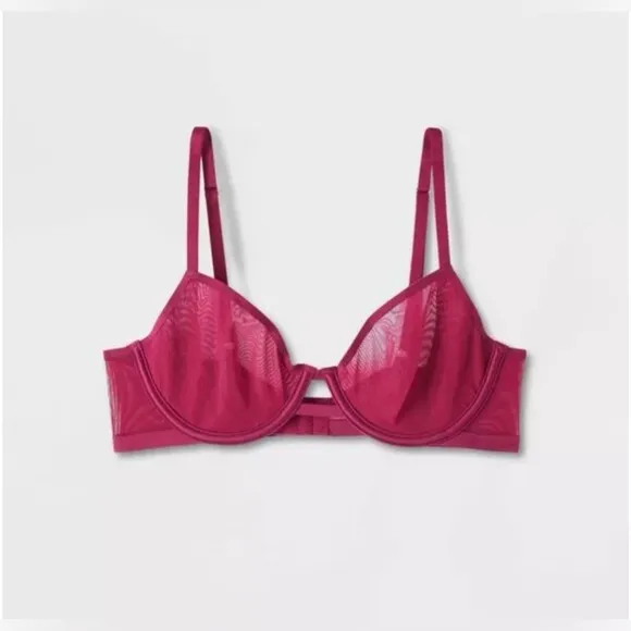 Women’s Mesh Unlined Demi Coverage Underwire Bra &amp; Panty Set | 40D | XL | PINK