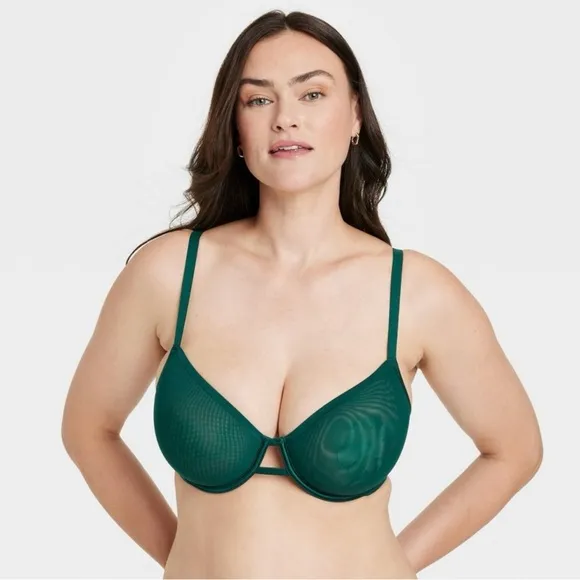 Women’s Mesh Unlined Demi Coverage Underwire Bra &amp; Panty Set | 40D | XL | PINK