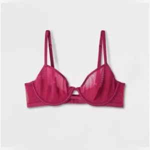 Women’s Mesh Unlined Demi Coverage Underwire Bra &amp; Panty Set | 40D | XL | PINK