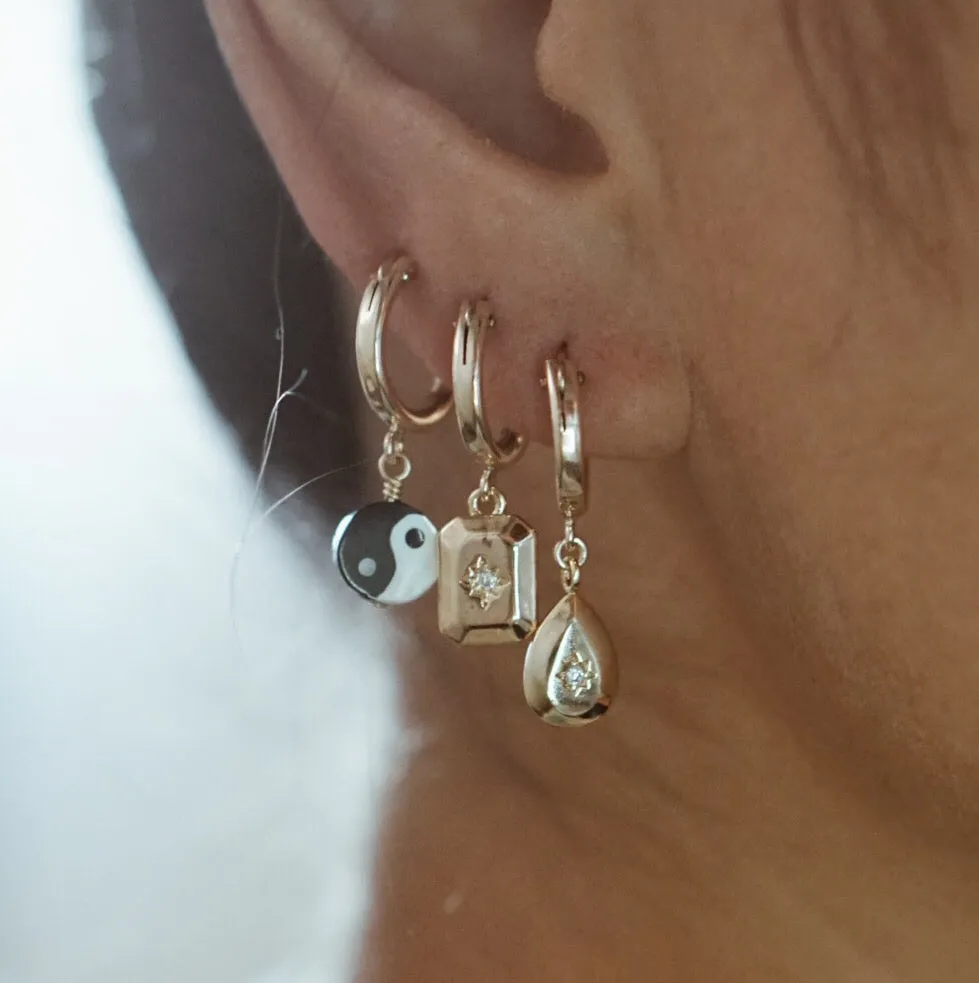 Yin Yang Mother of Pearl Huggie Hoop Earrings