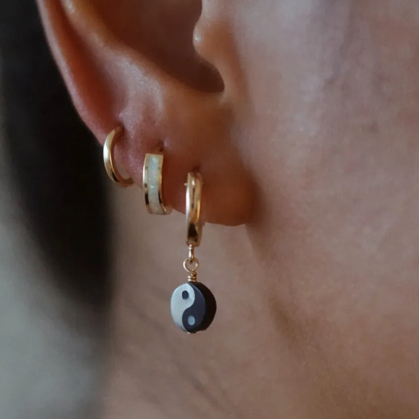 Yin Yang Mother of Pearl Huggie Hoop Earrings